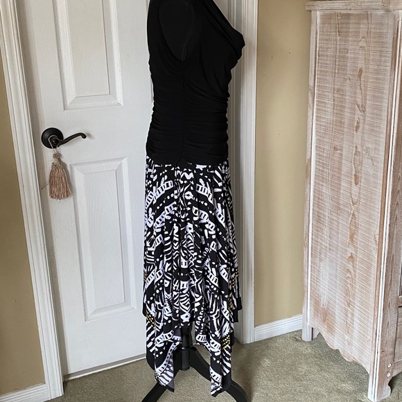 Midi Dress with Sharkbite Hem and Ruched Bodice, Size 10 - Picture 4 of 13